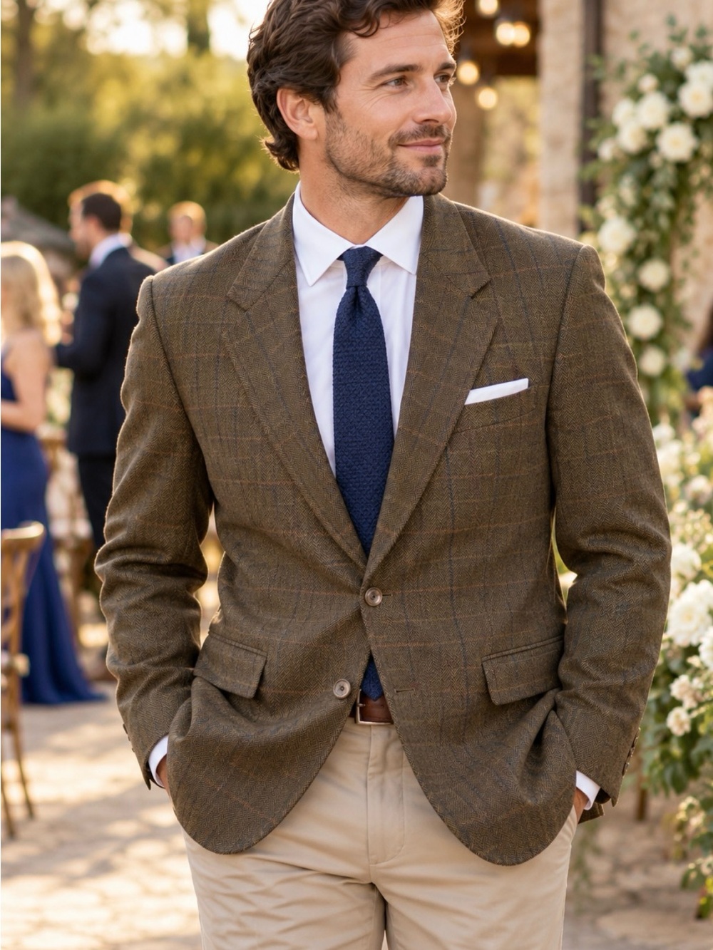 Lands’ End Men’s 100% Wool Brown Herringbone Plaid Sport Coat Made in USA 41L